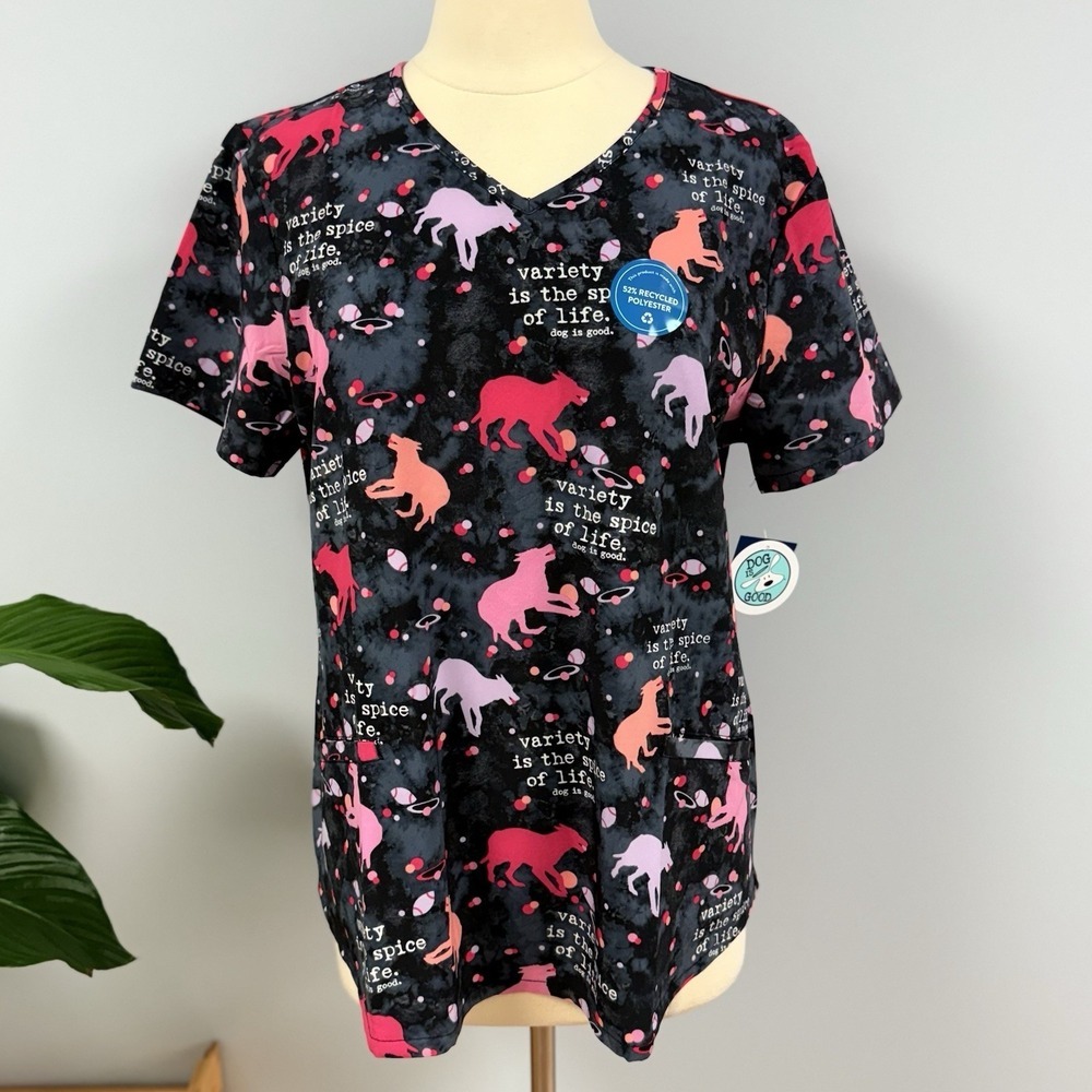 NWT Cherokee Dog Is Good Scrub Top M Spice Of Life Sports Dogs Scrubs Vet Tech